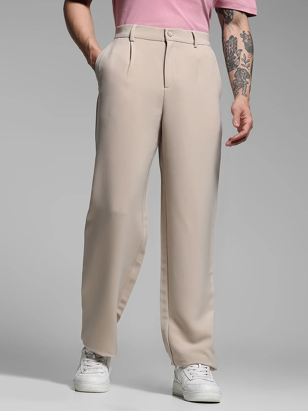 Beige Loose Fit Pants