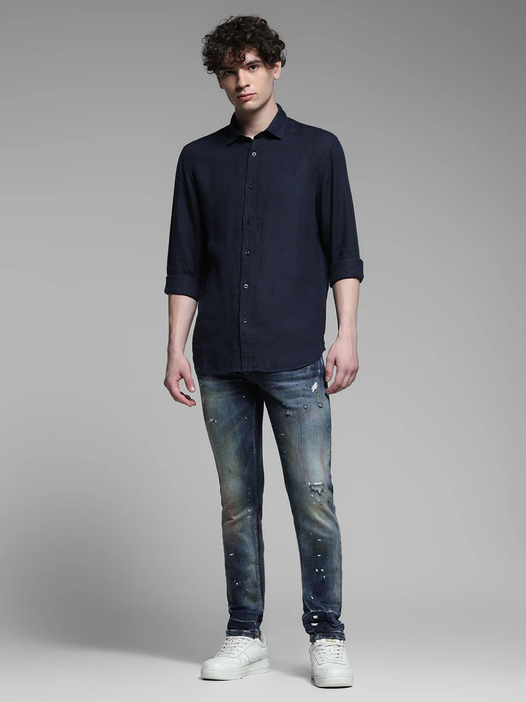 Linen Full Sleeves Shirt - Navy Blue - Image 6