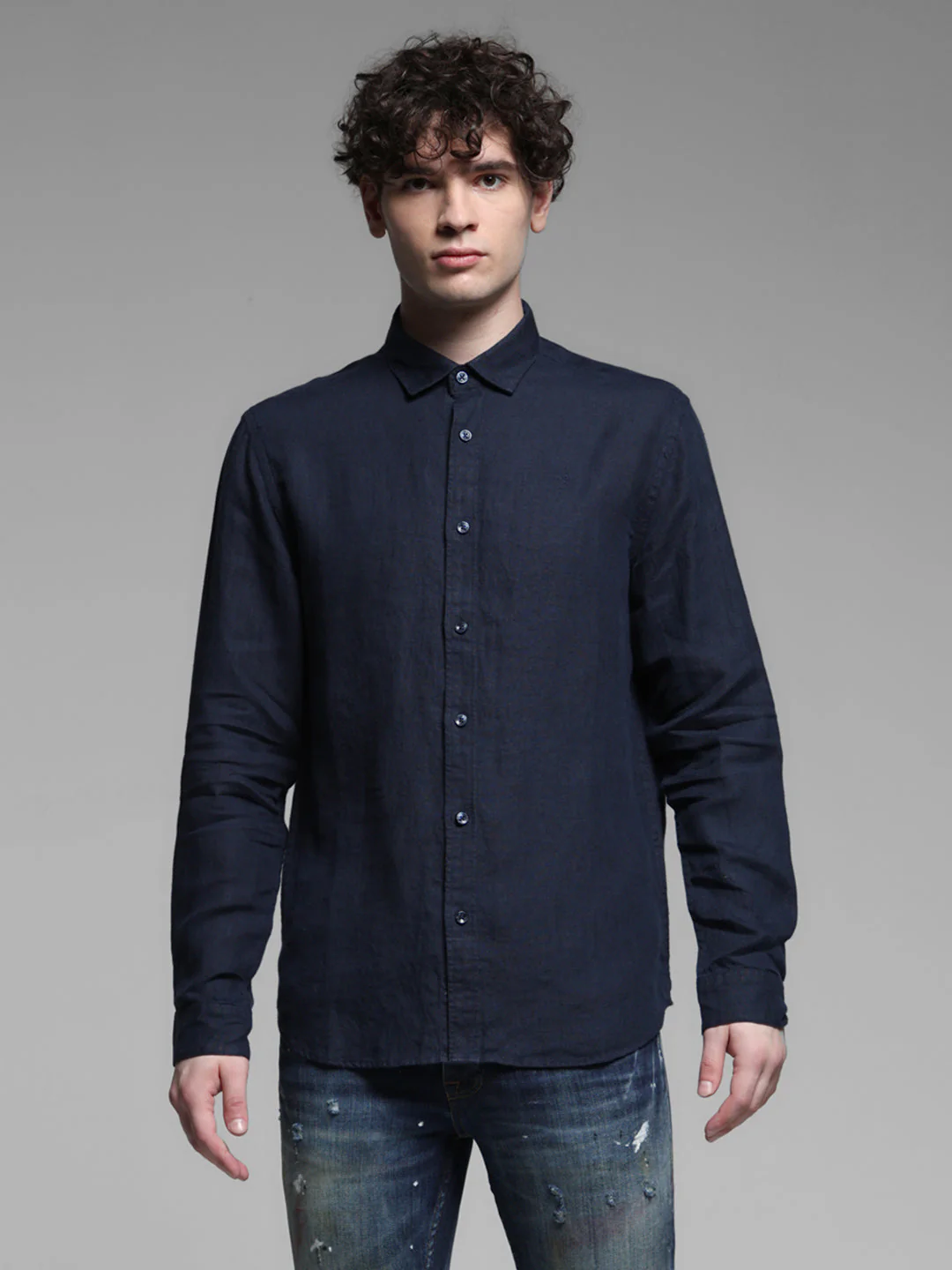 Linen Full Sleeves Shirt - Navy Blue - Image 8