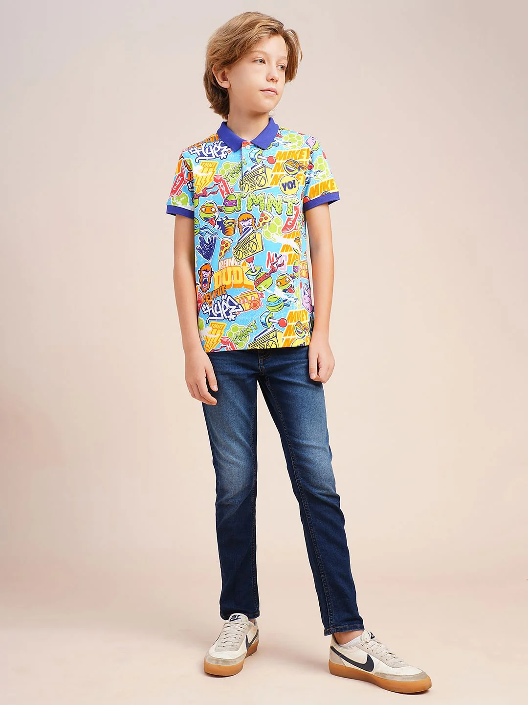 Boys Blue Ninja Turtles Print Polo - Image 5