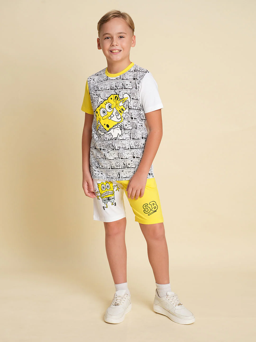 Boys Yellow SpongeBob Print Co-ord Set T-shirt - Image 5