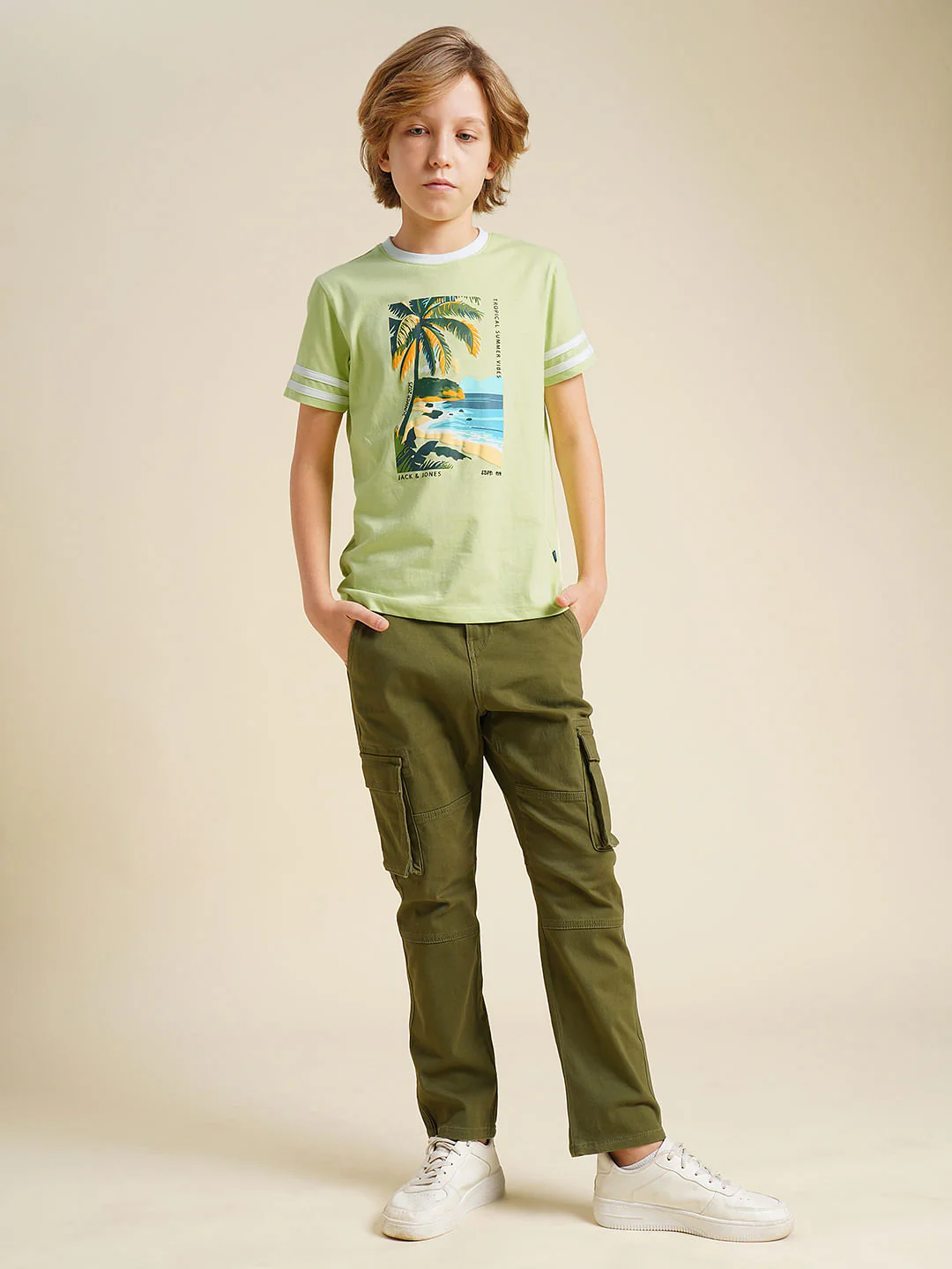 Boys Green Printed Cotton T-shirt - Image 5