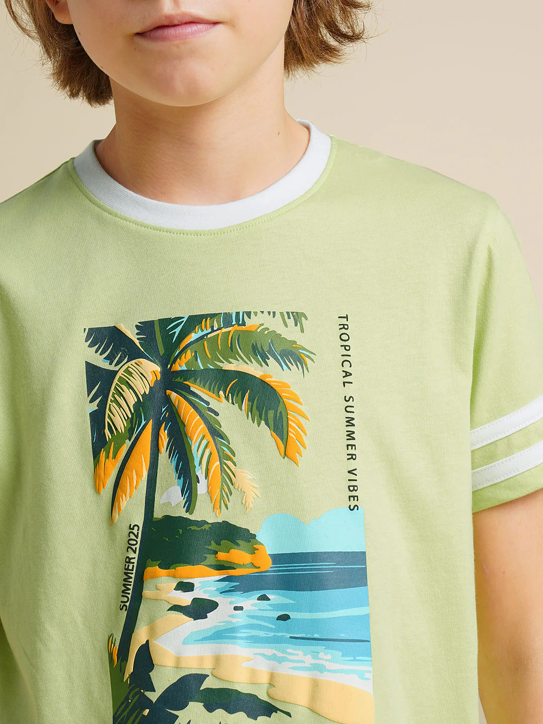 Boys Green Printed Cotton T-shirt - Image 6