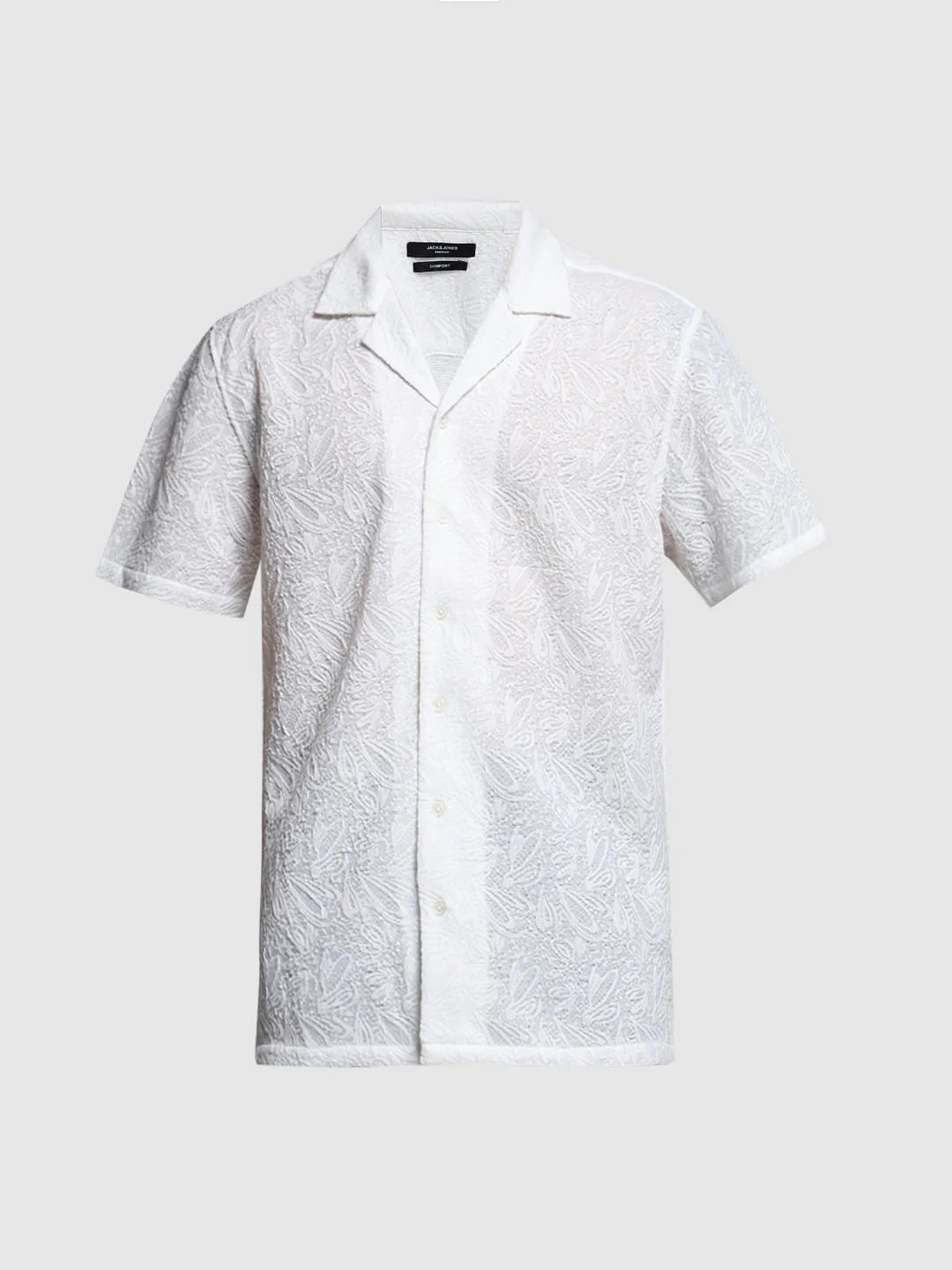 White Resort Collar Textured Shirt - Image 7