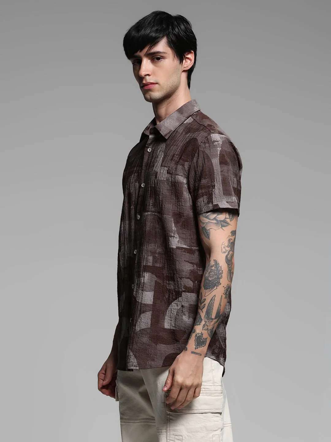 Brown Printed Lyocell Shirt - Image 3