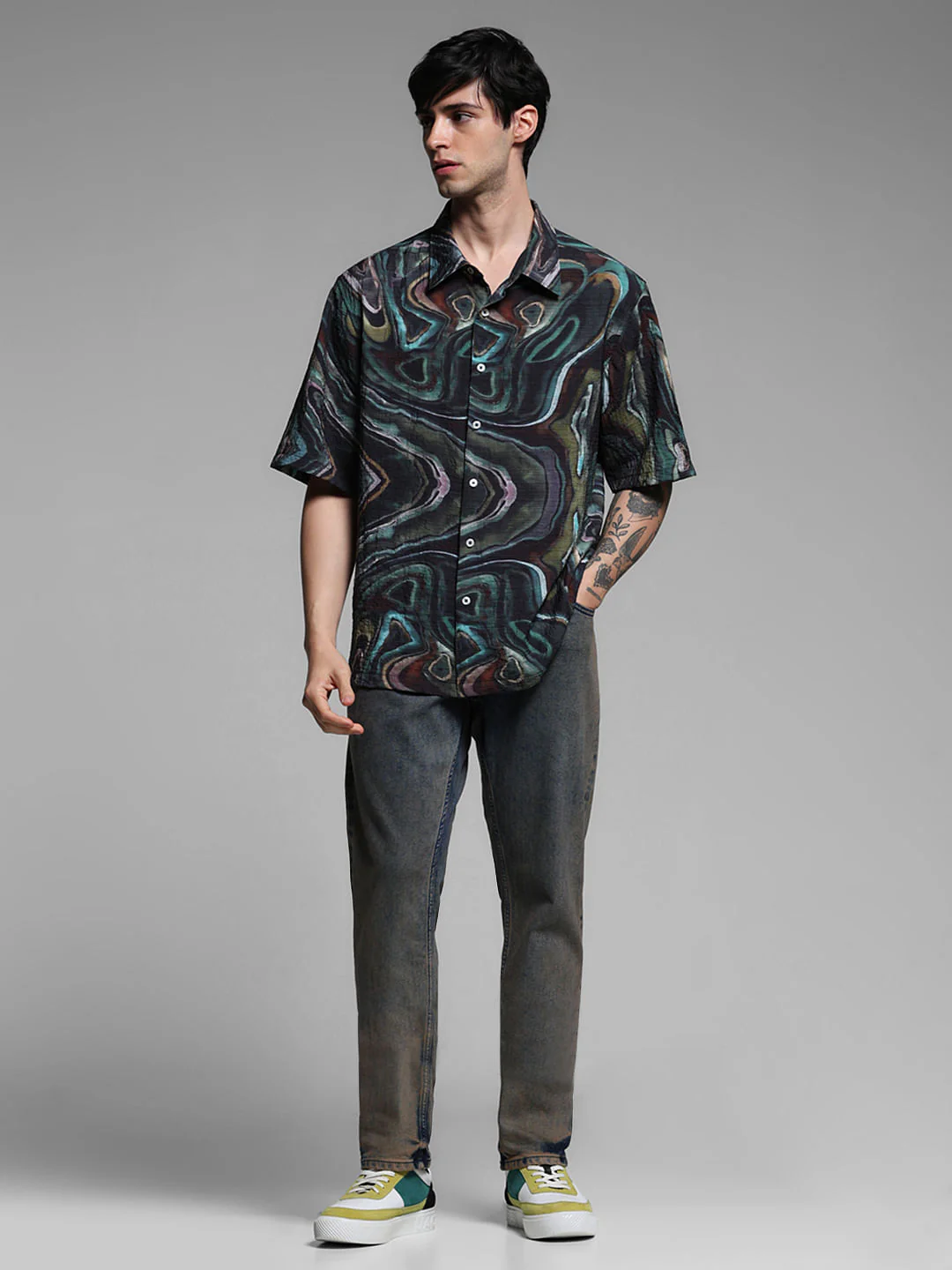 Black Printed Lyocell Oversized Shirt - Image 6