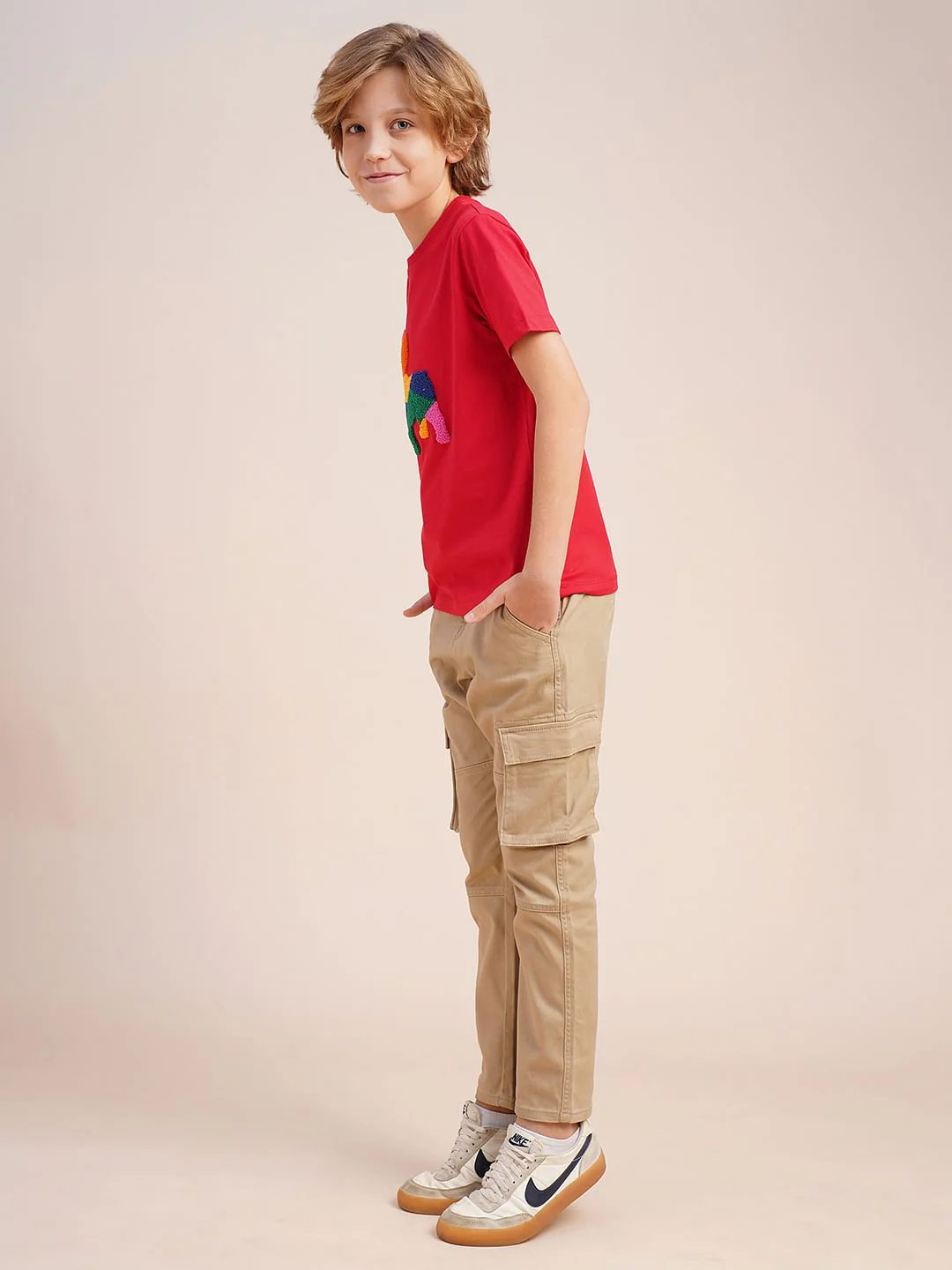 Boys Red Embroidered Doggo Print T-shirt - Image 5
