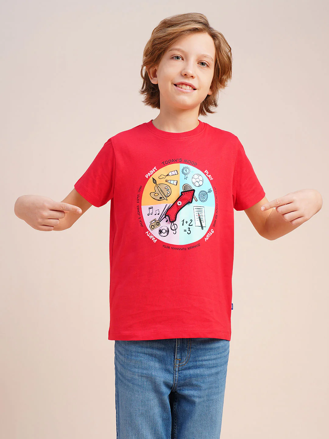 Boys Red Graphic Print Cotton T-shirt - Image 2