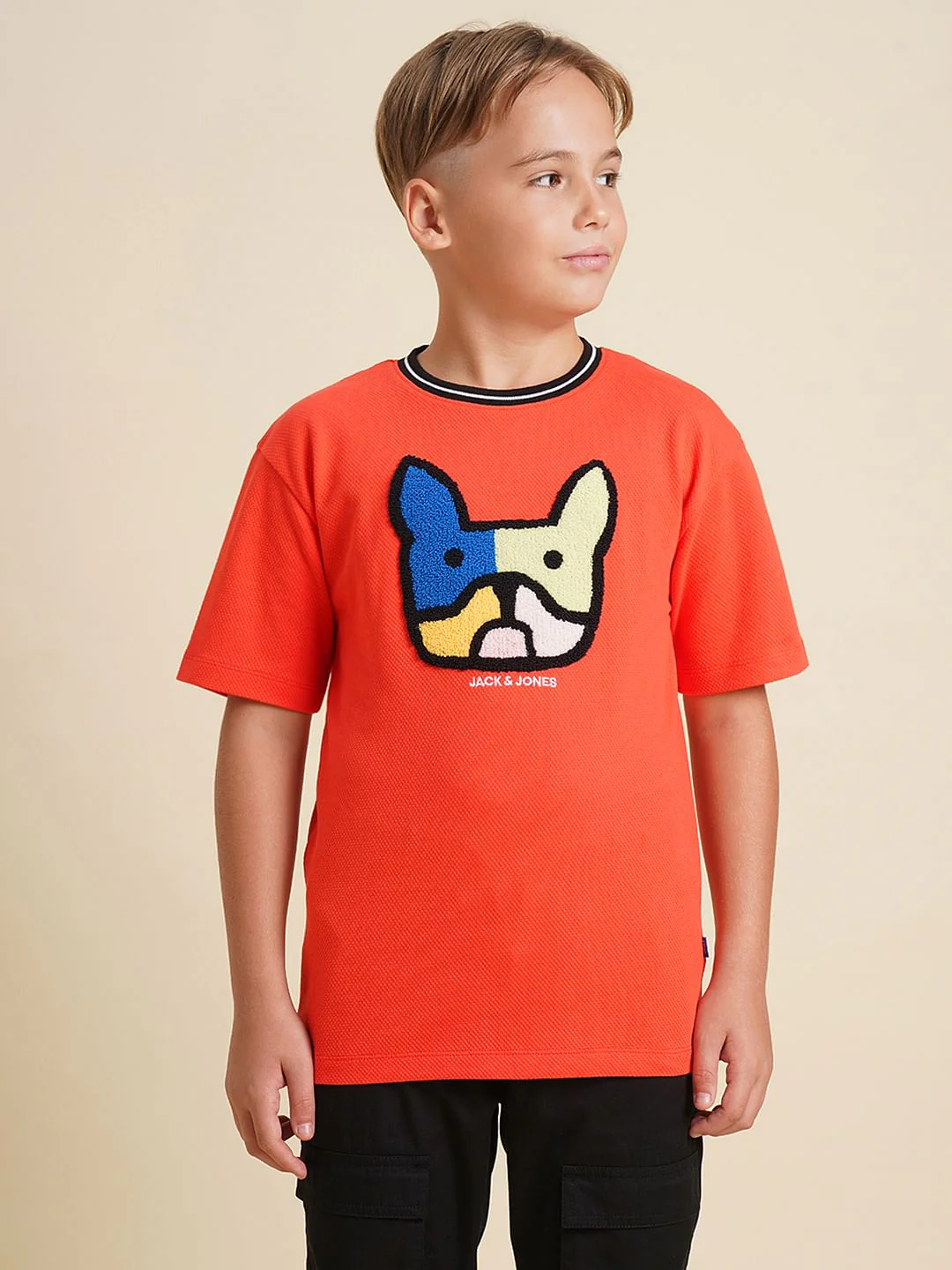 Boys Red Embroidered Doggo Print T-shirt - Image 2