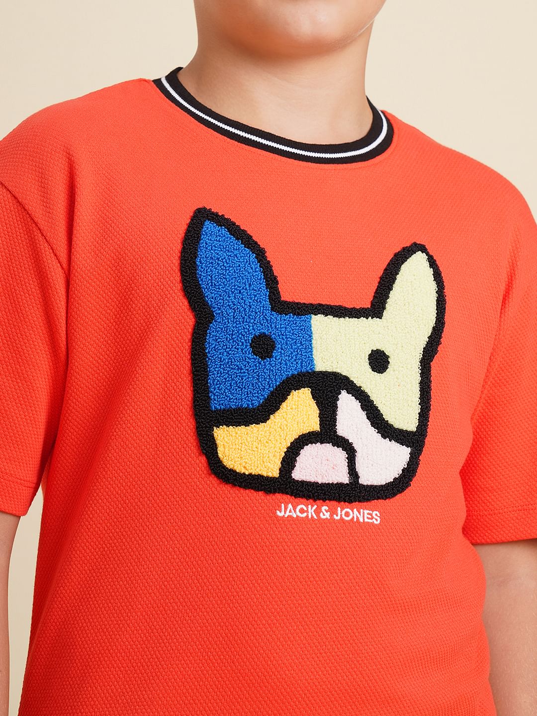 Boys Red Embroidered Doggo Print T-shirt - Image 6