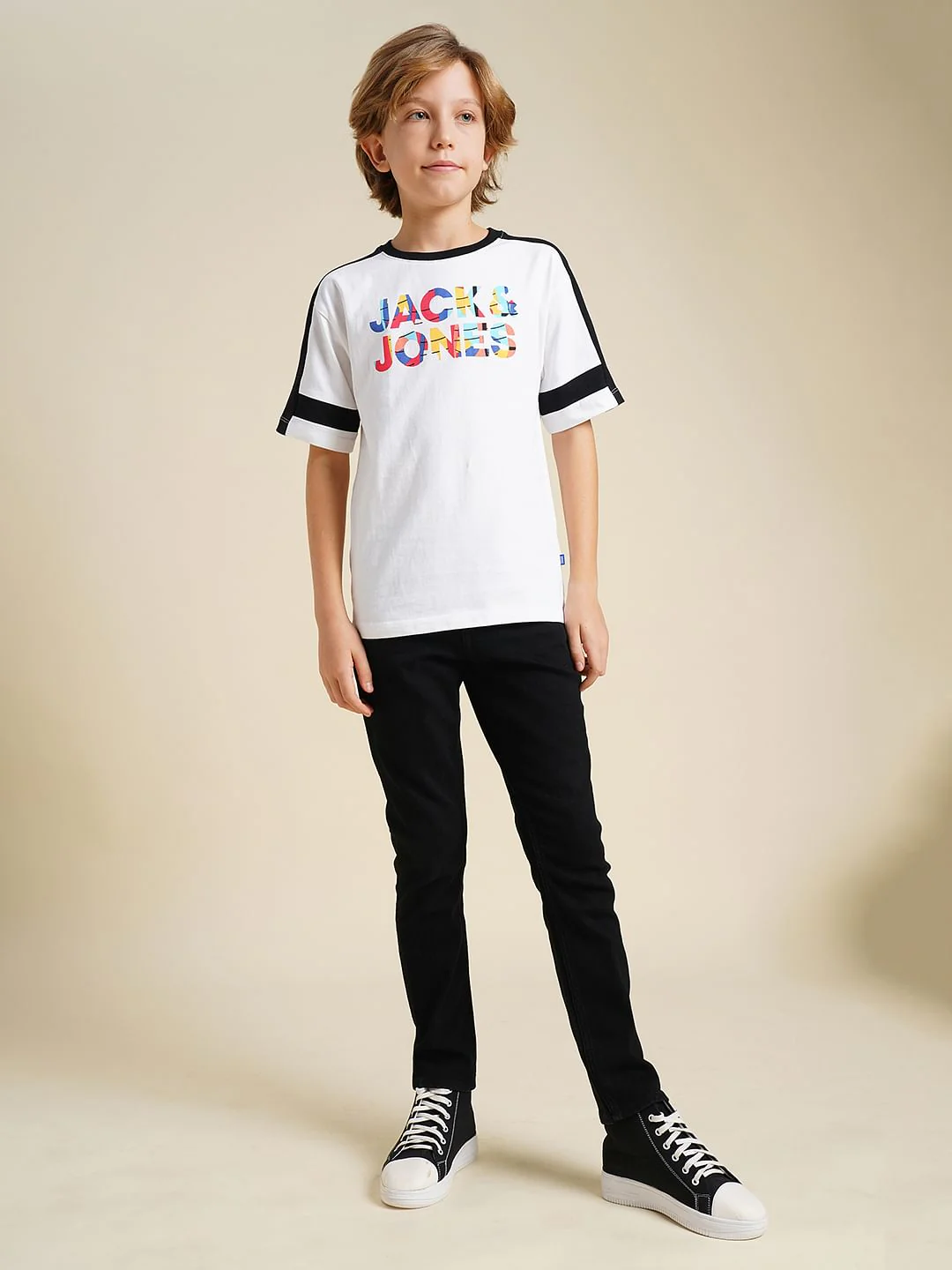 Boys White Logo Print Oversized T-shirt - Image 5