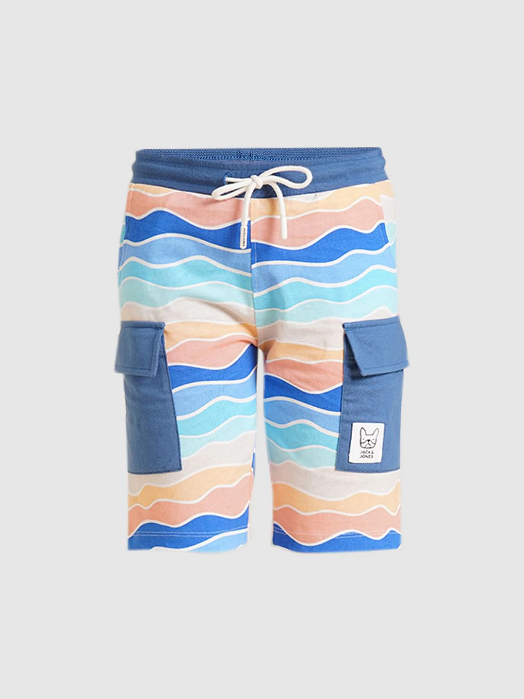 Boys Blue Printed Knitted Co-ord Set Shorts - Image 7
