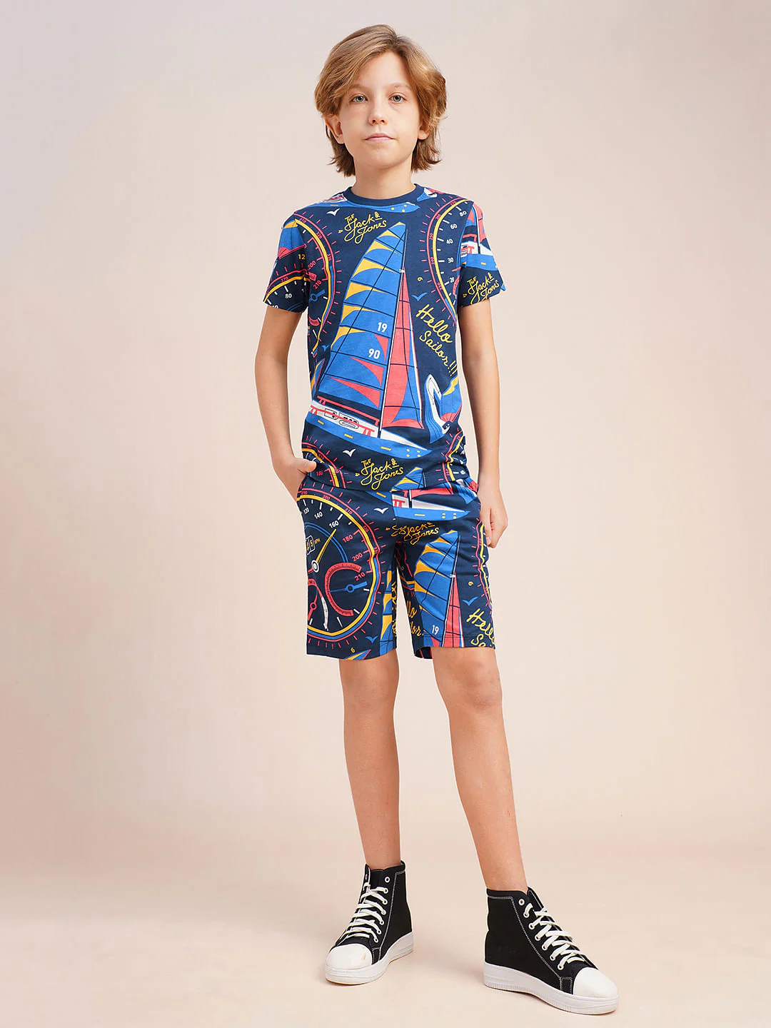 Boys Blue Printed Co-ord Set Shorts - Image 5