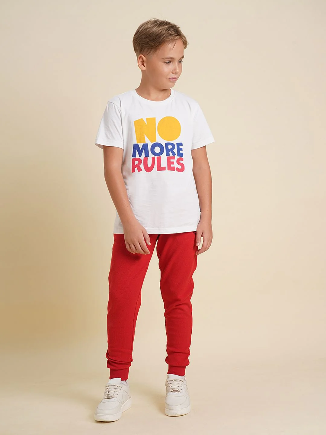 Boys Red Textured Cotton Sweatpants - Image 5