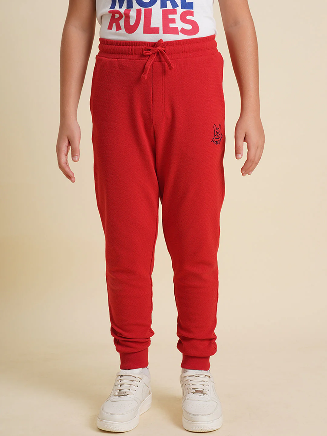 Boys Red Textured Cotton Sweatpants - Image 8