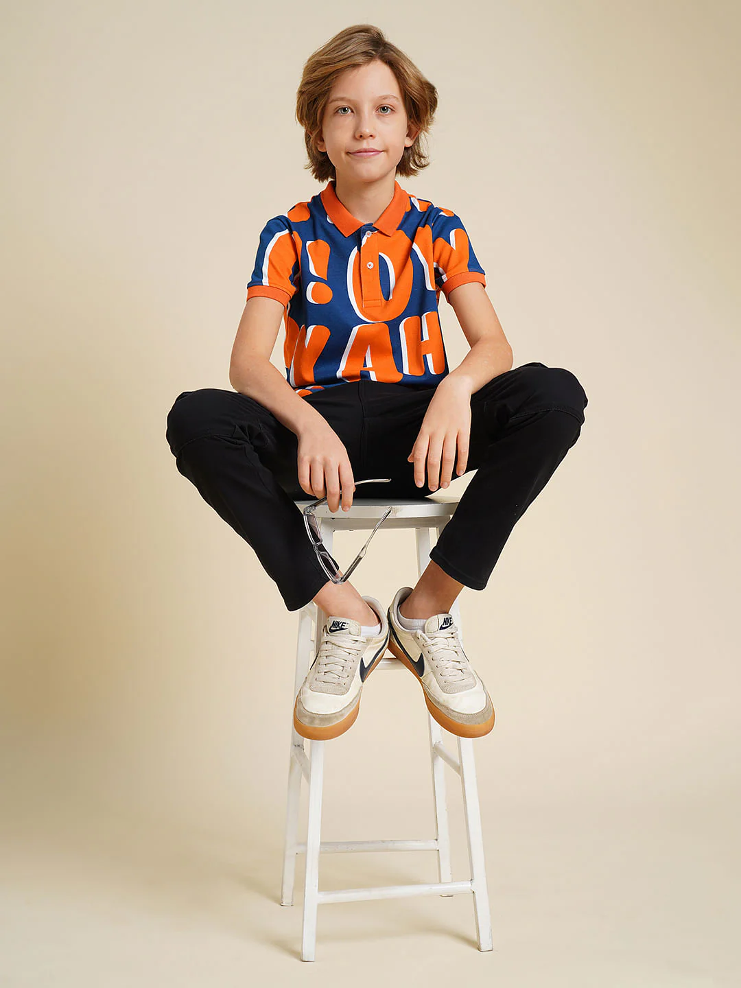 Boys Blue Typographic Print Polo