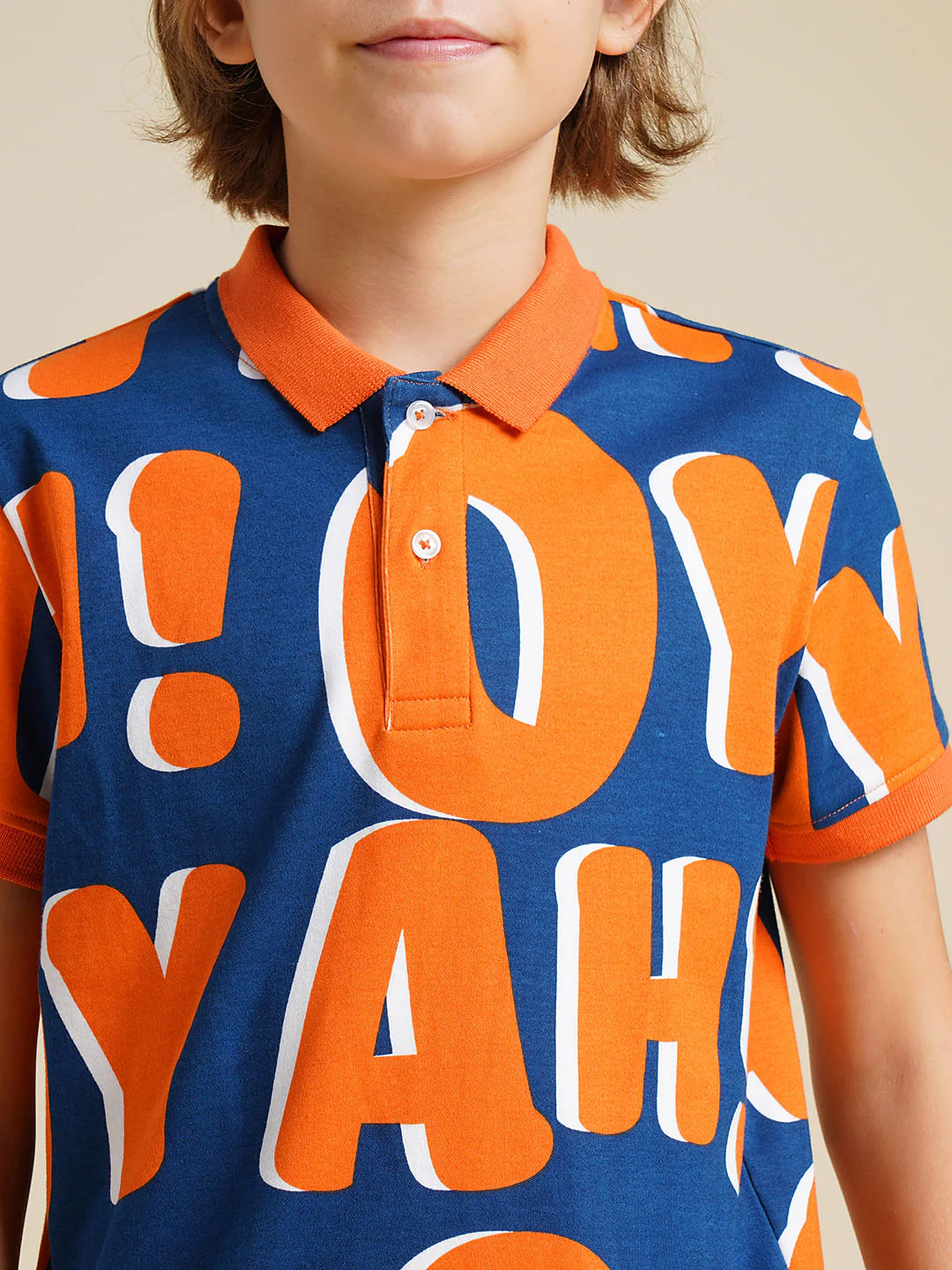 Boys Blue Typographic Print Polo - Image 6