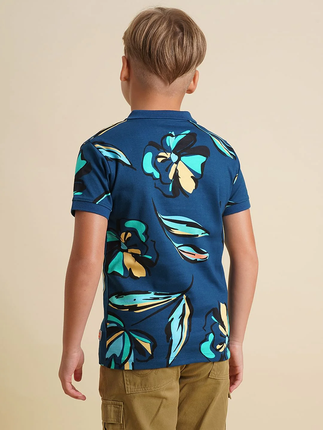 Boys Blue Printed Cotton Polo - Image 4