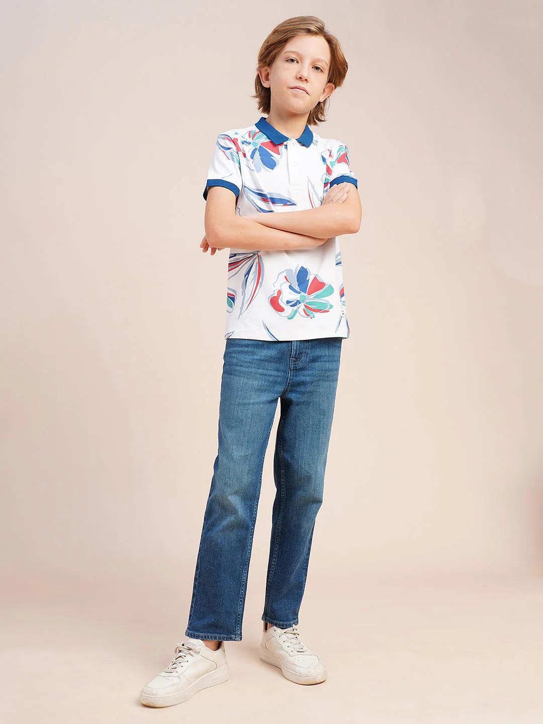 Boys White Printed Cotton Polo - Image 5