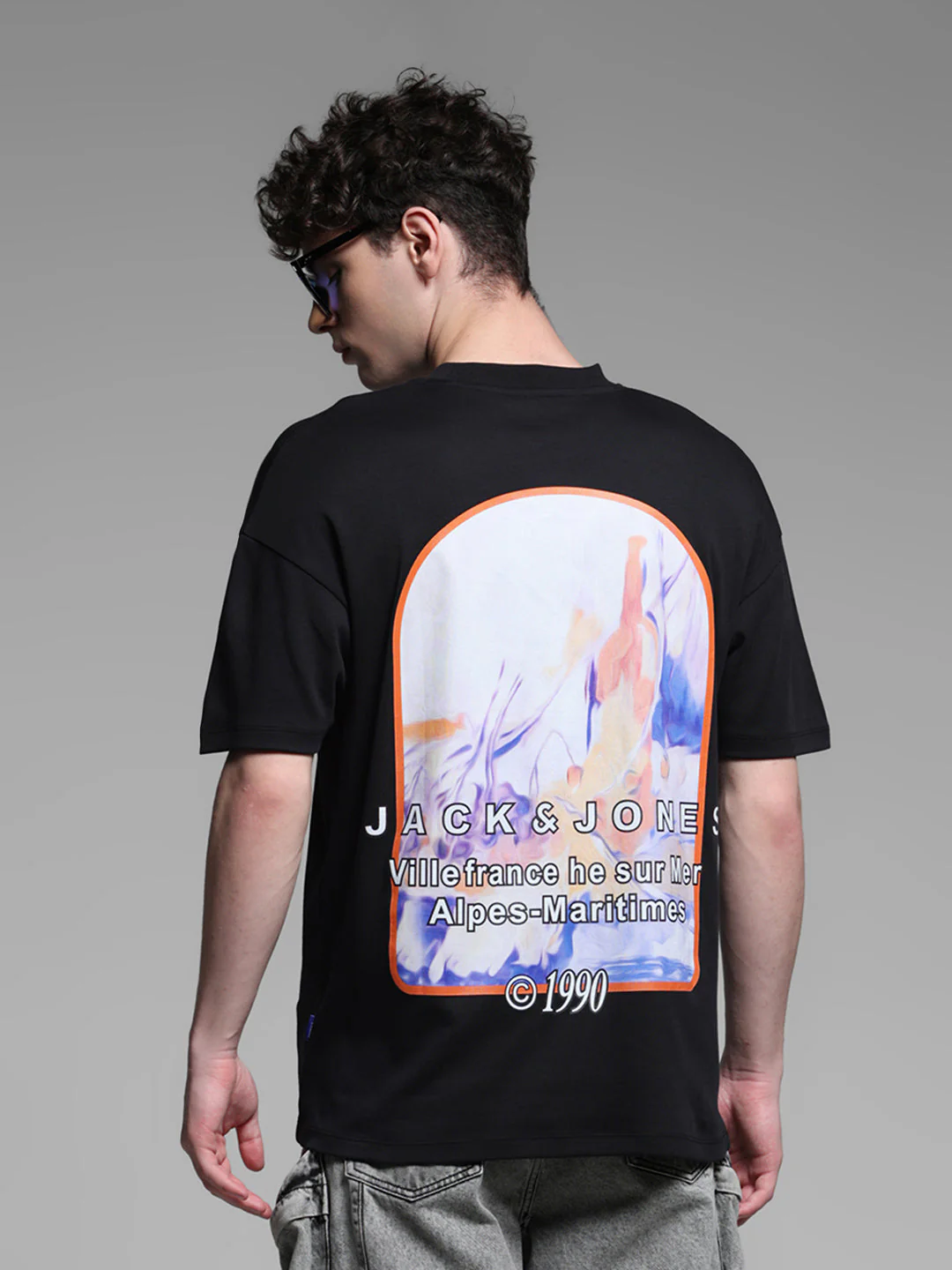 Men's Black Cotton Oversized Crew Neck Graphic T-Shirt