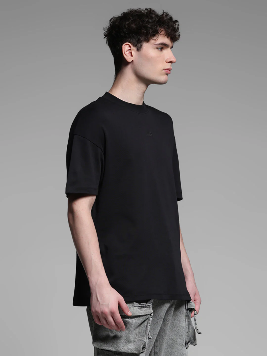 Men's Black Cotton Oversized Crew Neck Graphic T-Shirt - Image 3