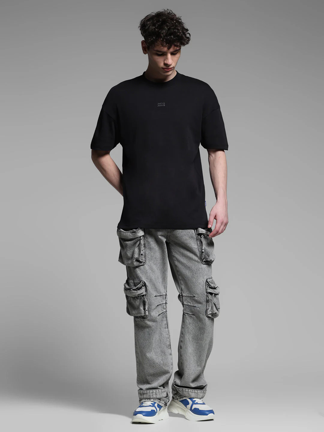 Men's Black Cotton Oversized Crew Neck Graphic T-Shirt - Image 6