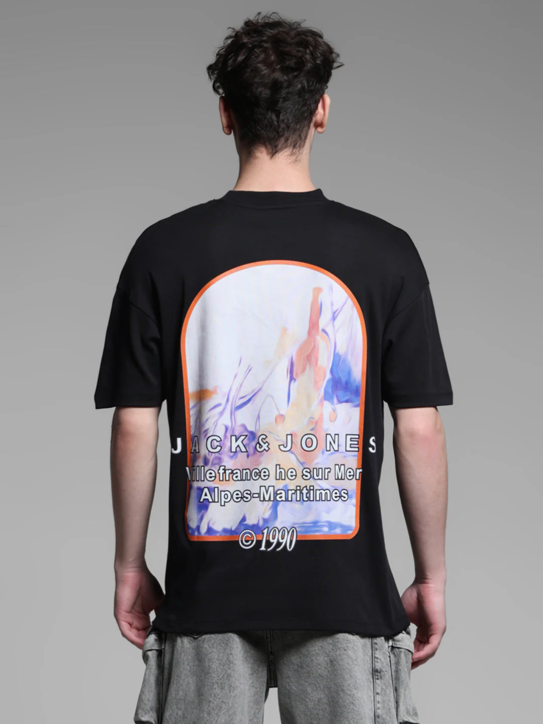 Men's Black Cotton Oversized Crew Neck Graphic T-Shirt - Image 9