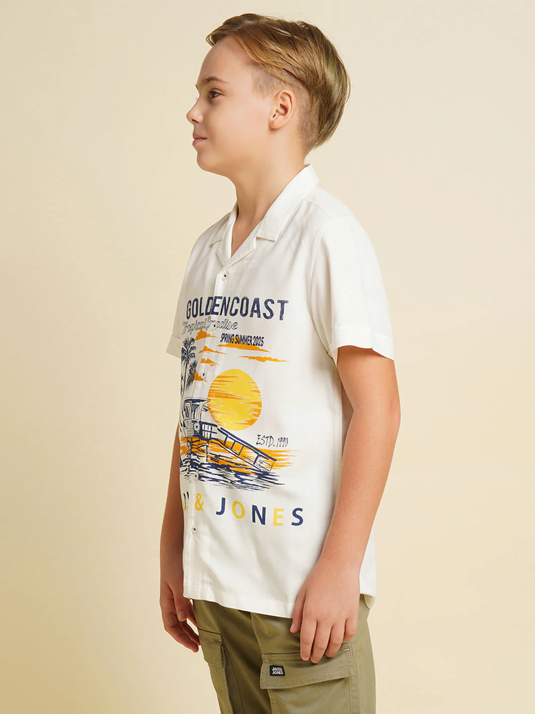 Boys White Printed Viscose Shirt - Image 3