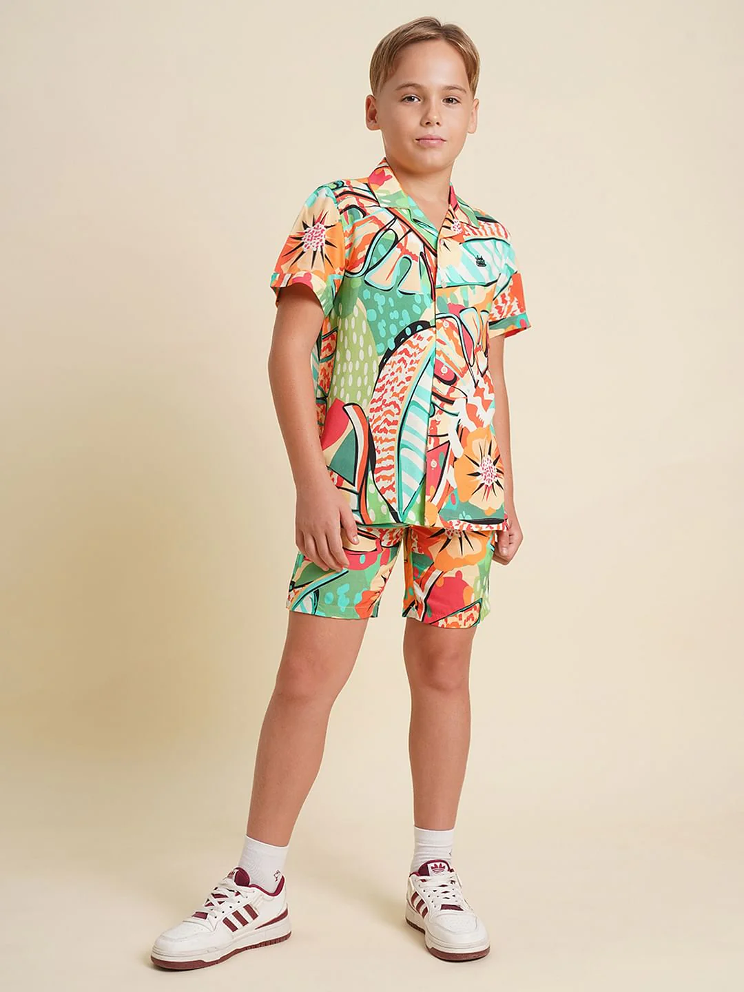 Boys Green Printed Co-ord Set Shirt - Image 5