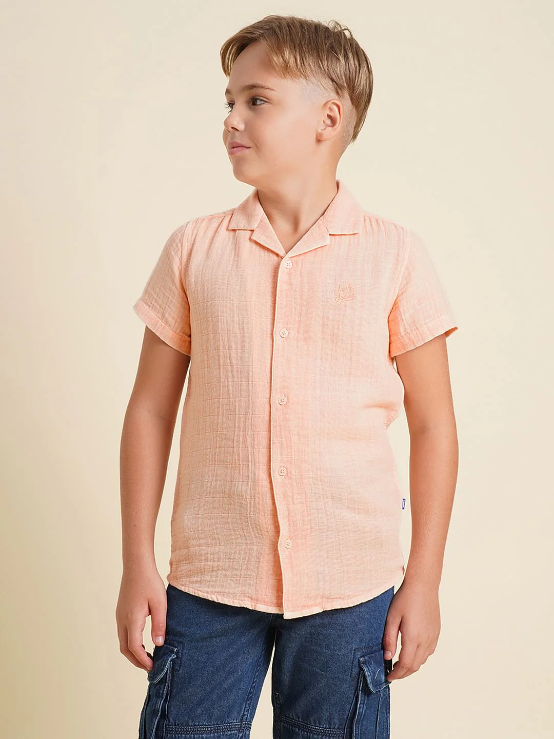 Boys Pink Cotton Resort Collar Shirt - Image 2