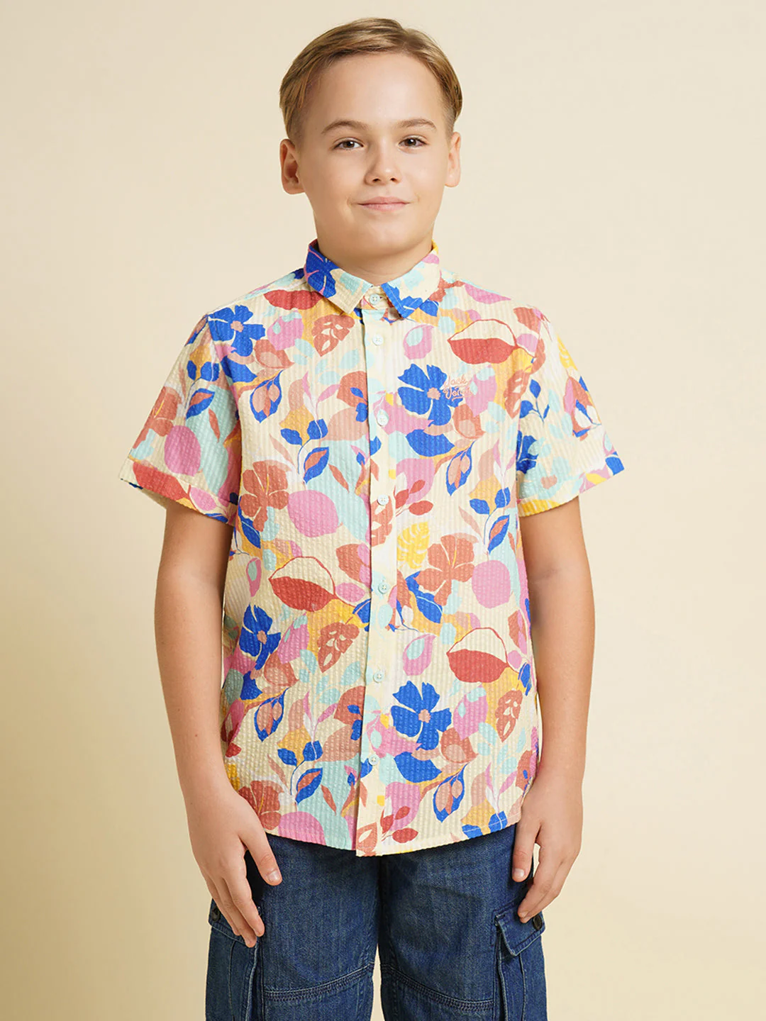 Boys Cotton Floral Print Shirt In Daffodil Yellow - Image 8