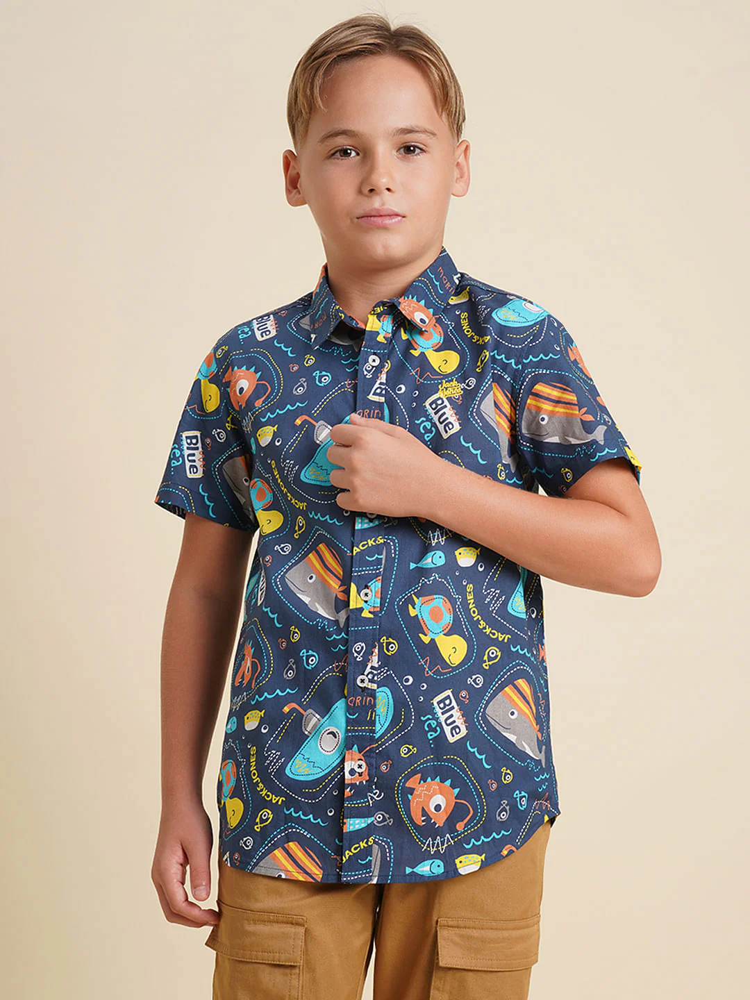 Boys Blue Gamer Print Cotton Shirt - Image 2