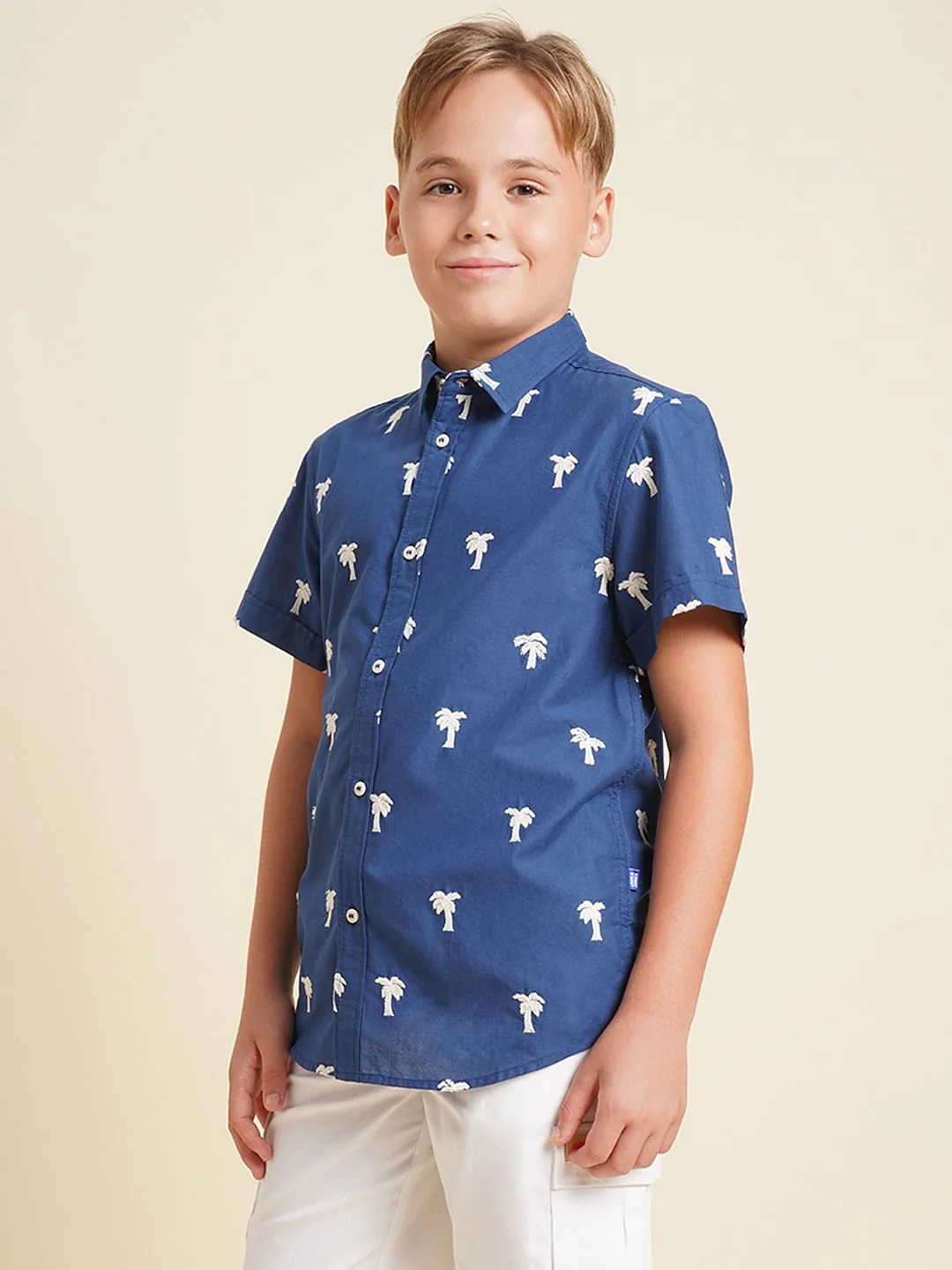 Boys Blue Embroidered Print Shirt - Image 3