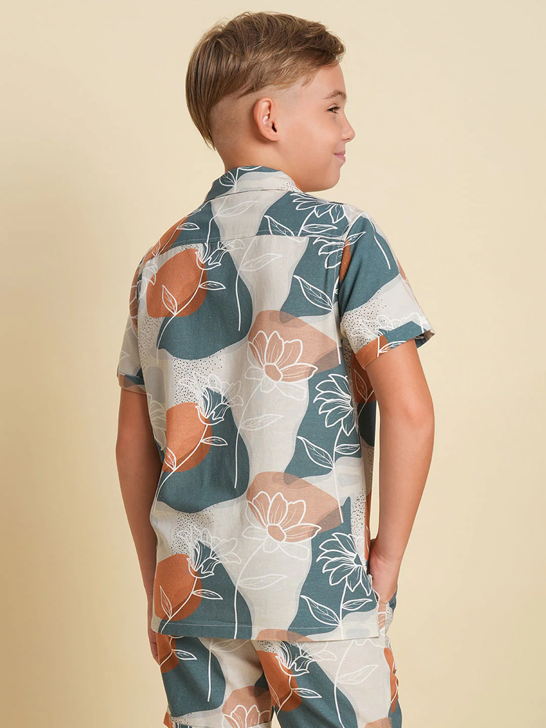 Boys Green Printed Co-ord Set Shirt - Image 4