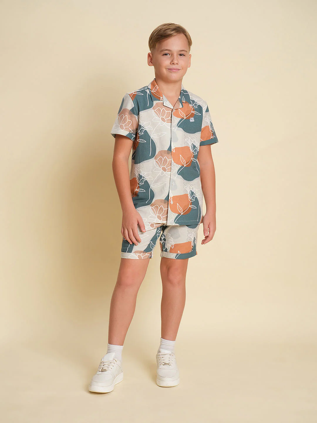Boys Green Printed Co-ord Set Shirt - Image 5