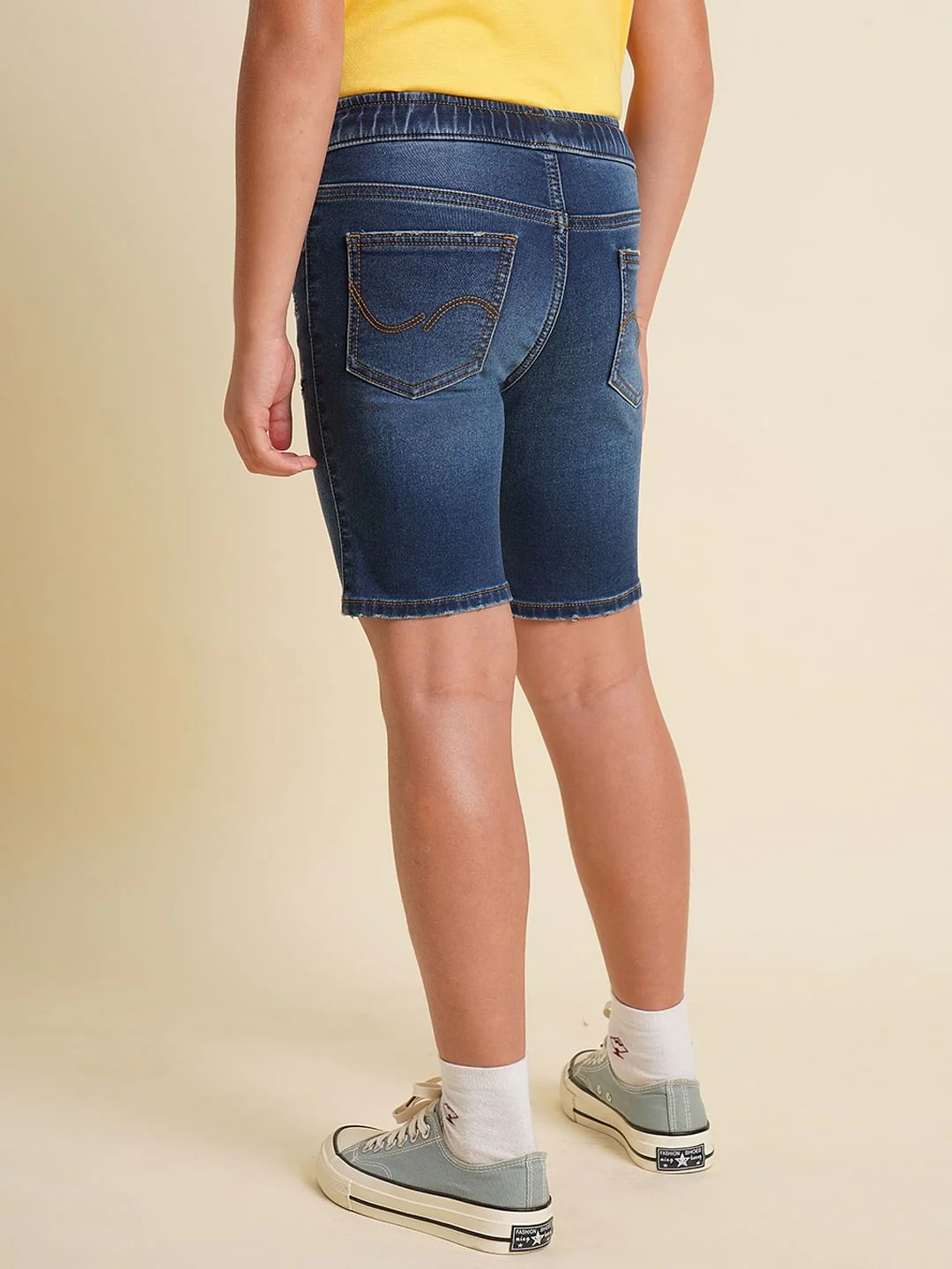 Boys Dark Blue Distressed Denim Shorts - Image 4