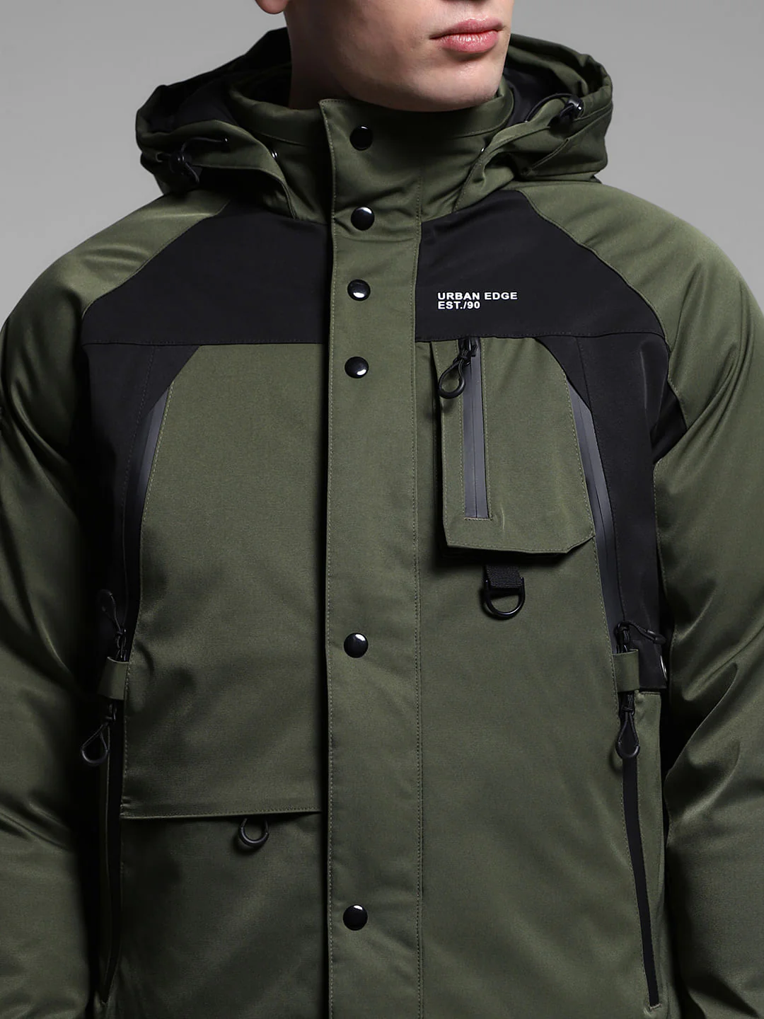 Green Colourblocked Hooded Jacket - Image 5