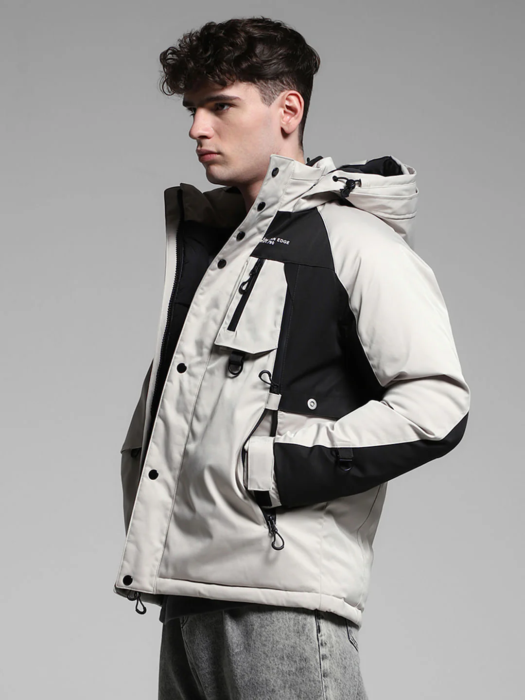 Grey Colourblocked Hooded Jacket - Image 3
