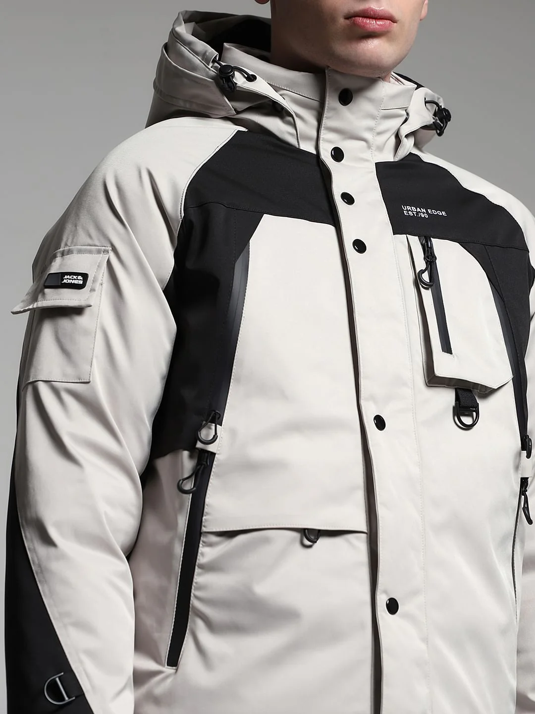 Grey Colourblocked Hooded Jacket - Image 5