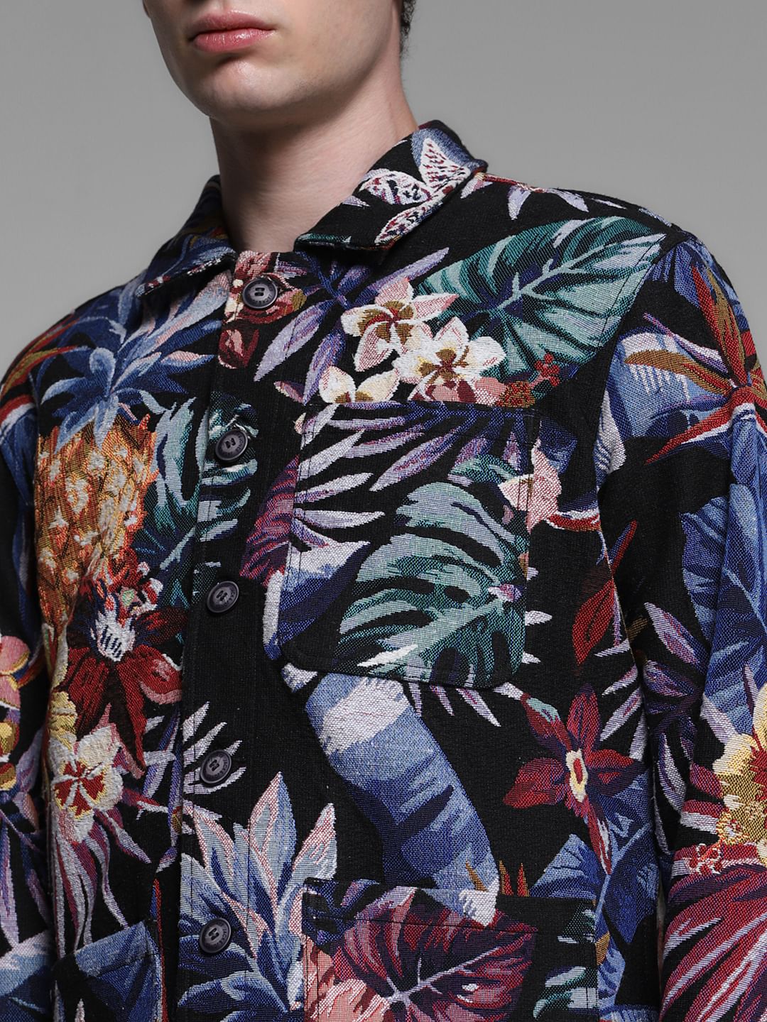 Black Floral Jacquard Oversized Shirt - Image 5