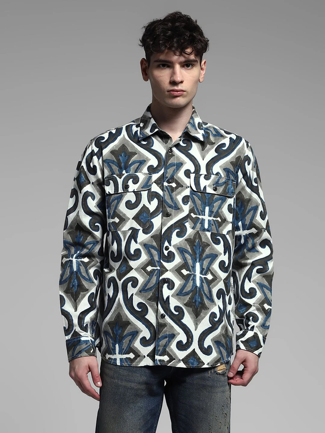 White Abstract Print Shirt - Image 2