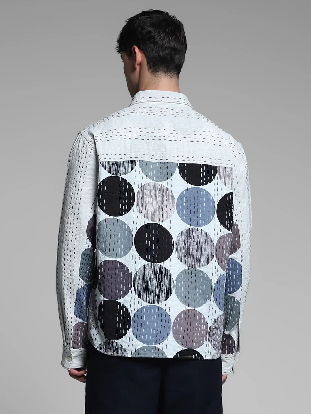 White Abstract Print Cotton Shirt - Image 4