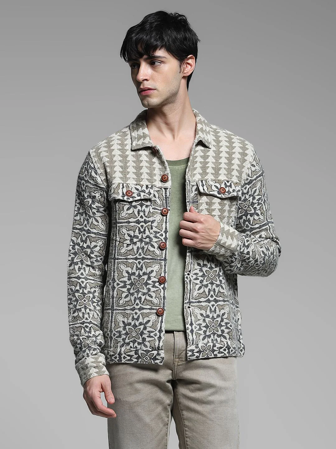 Grey Abstract Artisan Print Jacket - Image 2