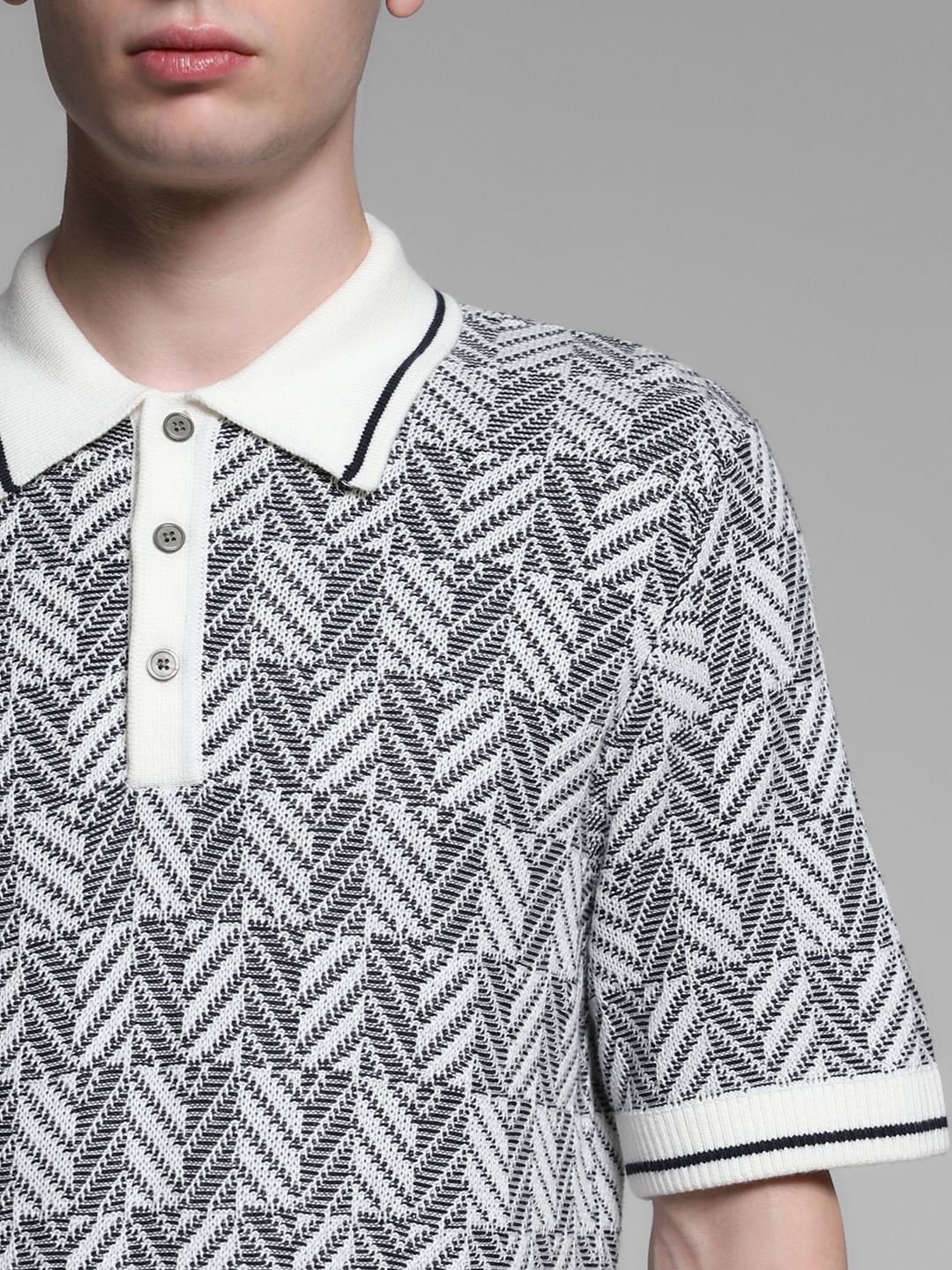 White Structured Knit Polo - Image 5