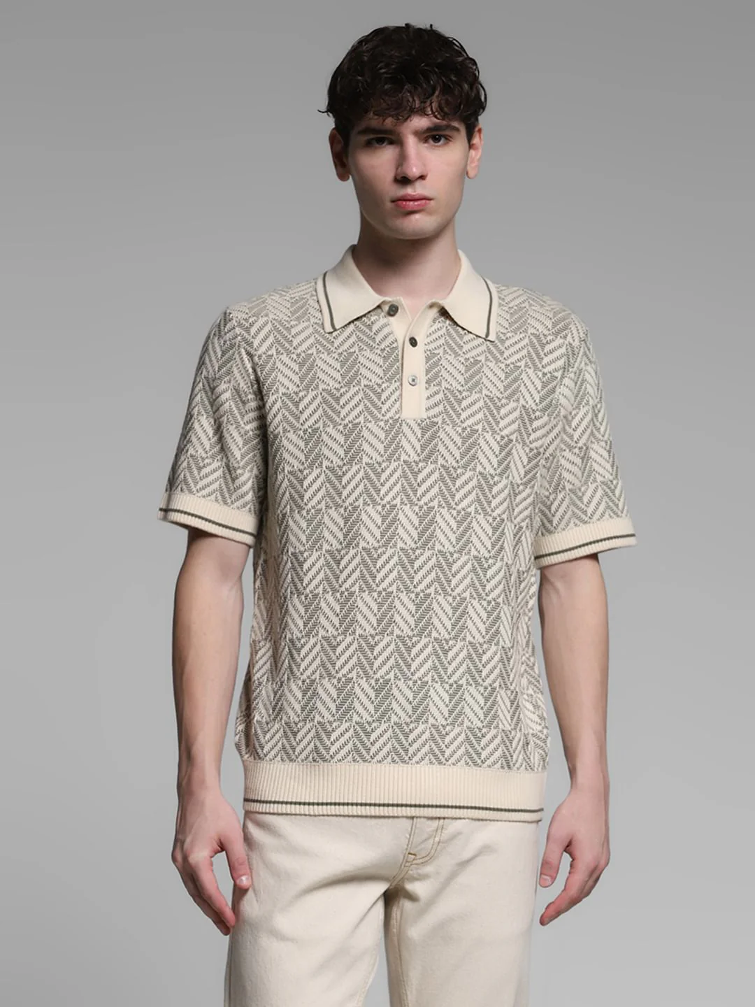Light Green Structured Knit Polo - Image 2
