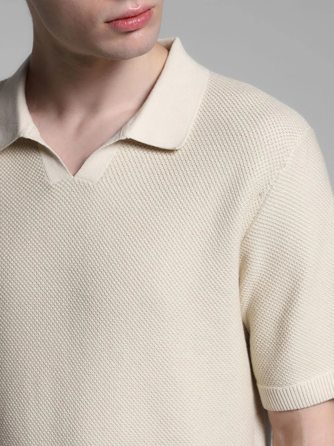 Beige Split Neck Cotton Polo - Image 5