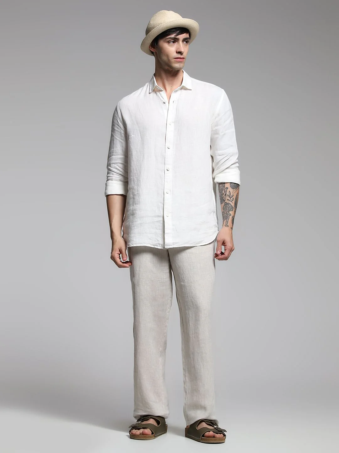 Light Grey Mid Rise Linen Chinos - Image 6