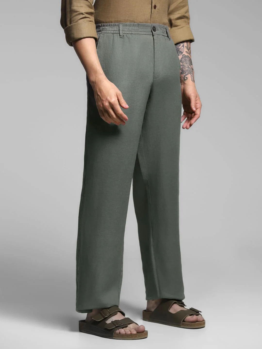 Green Mid Rise Linen Chinos - Image 2