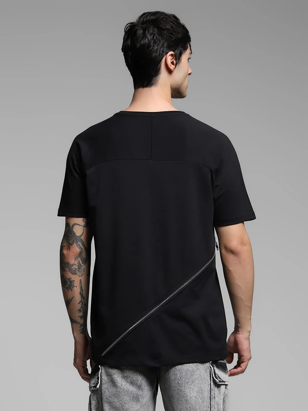 Black Zip Detailing Cotton T-shirt - Image 4