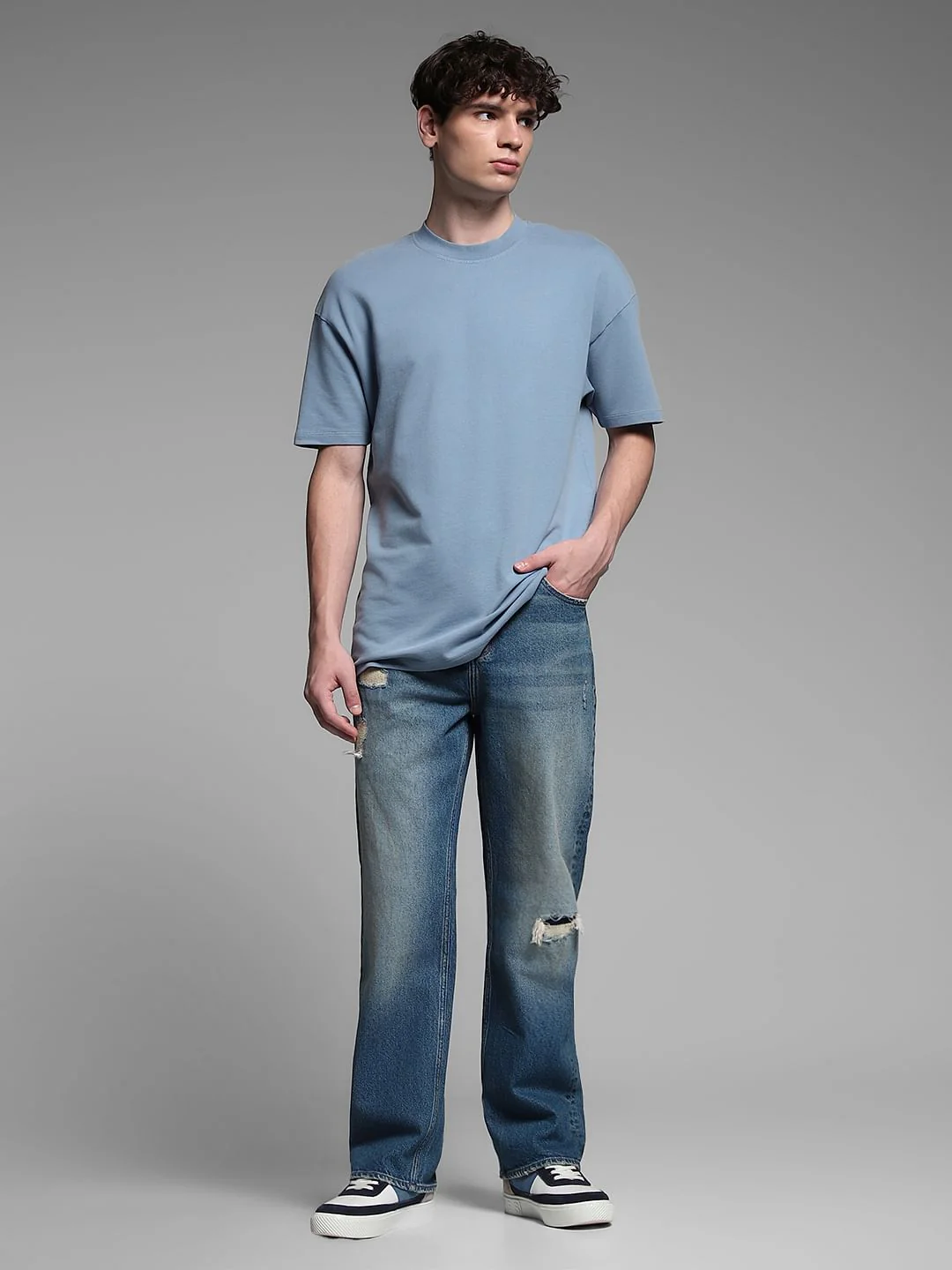 Blue Cotton Crew Neck T-shirt - Image 6